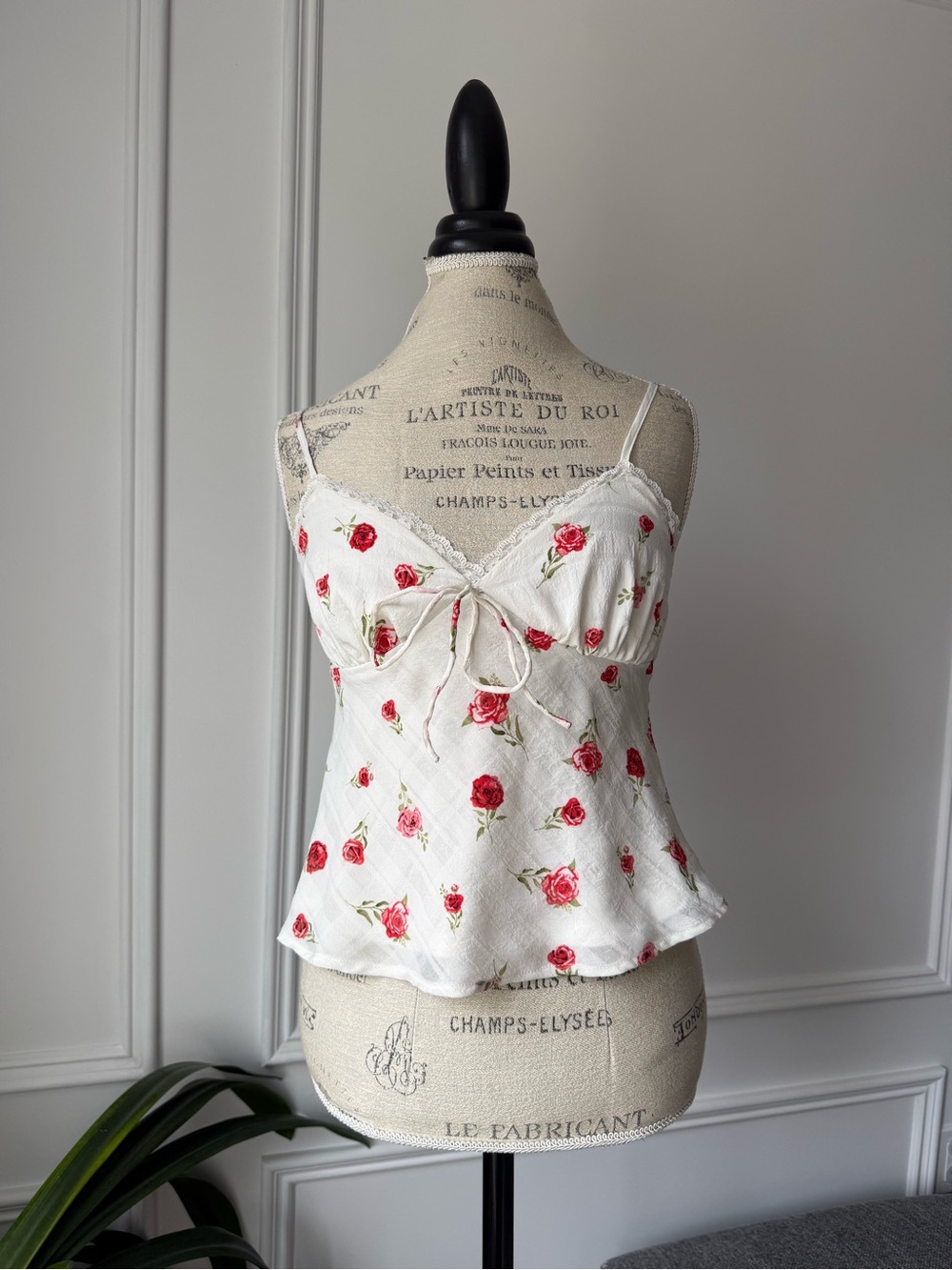 White Floral Cami Top With Lace edge